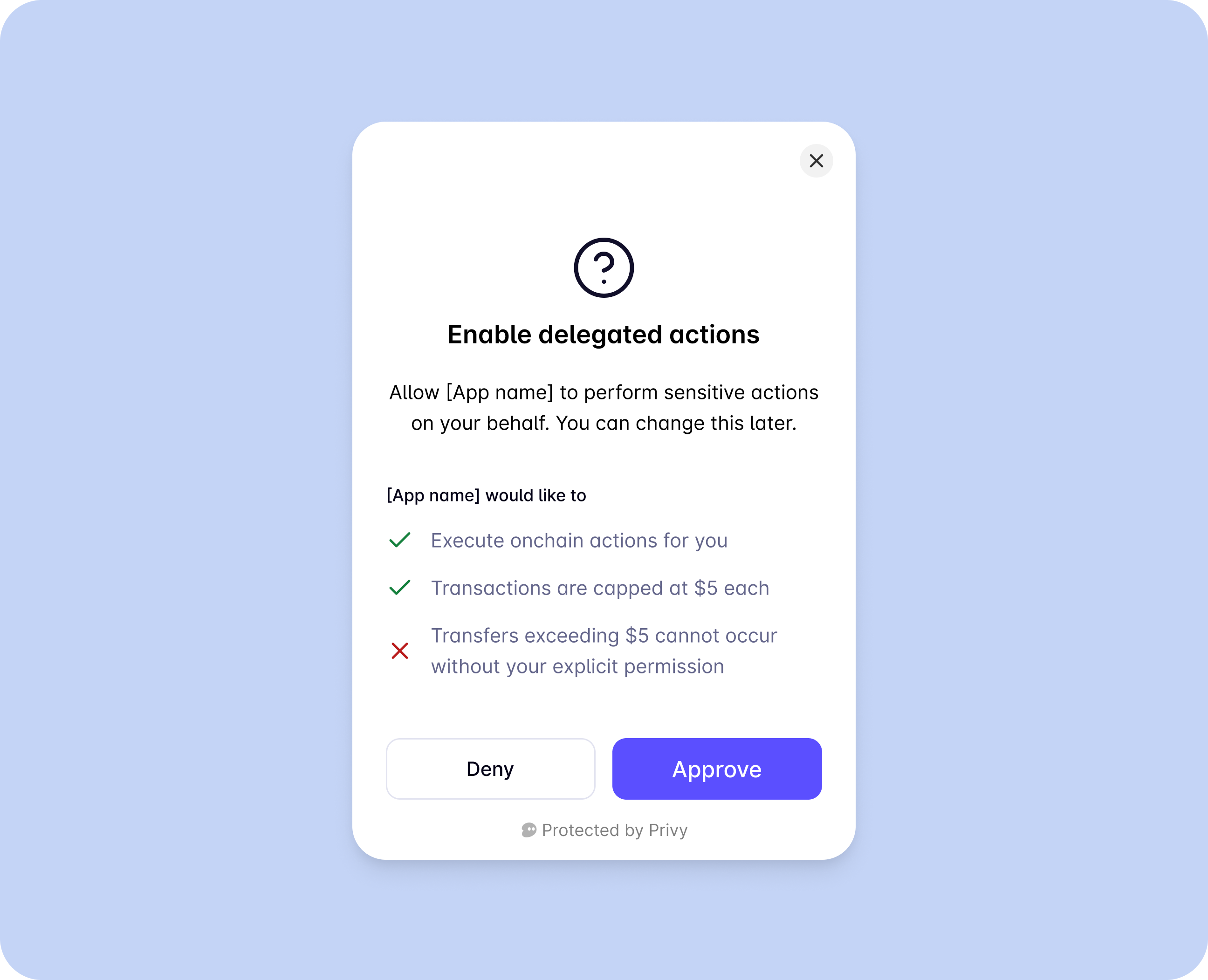 delegated actions user confirmation modal