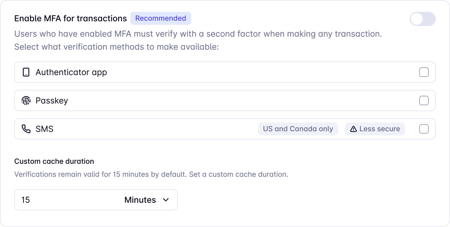 Setting up wallet MFA in the dashboard