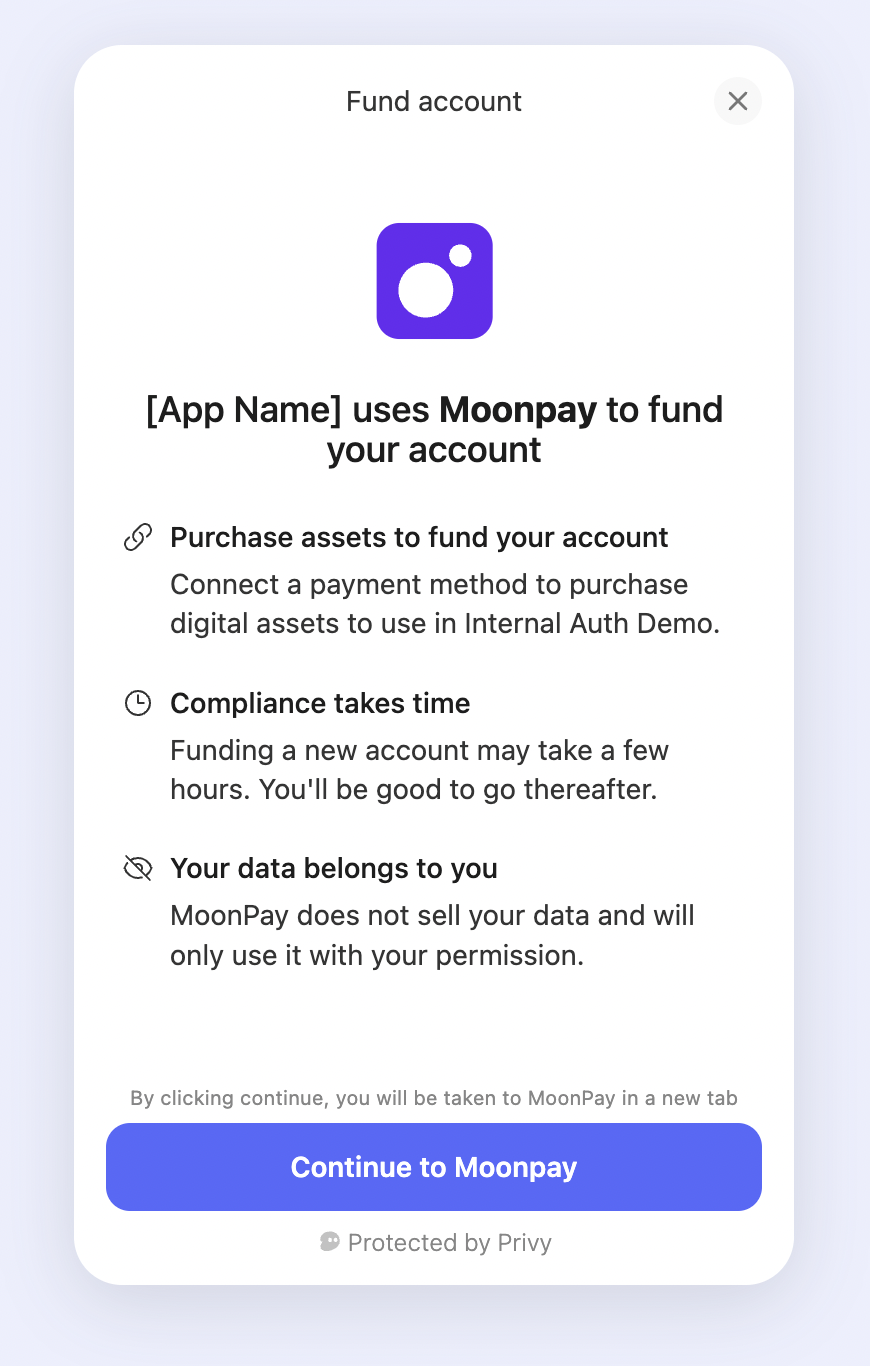 Introductory screen for the MoonPay on-ramp flow